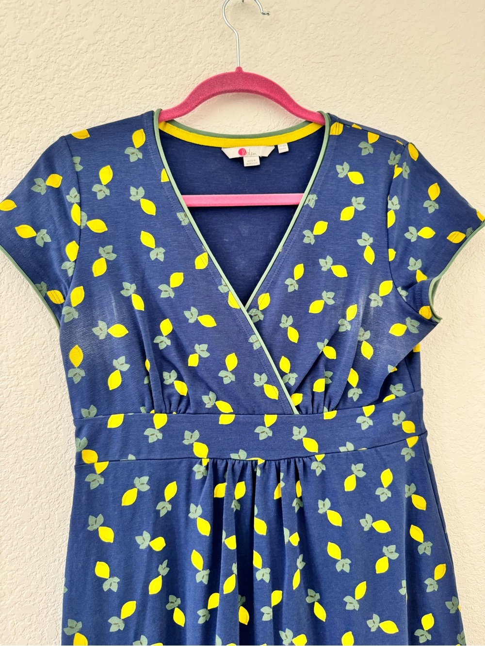 Boden Lola Lemon Print Blue Dress - Picture 4 of 12